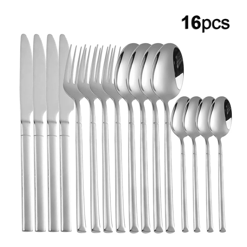 4pcs/16pcs Stainless steel cutlery set steak cutlery spoon for dessert dinner party applicable to restaurants