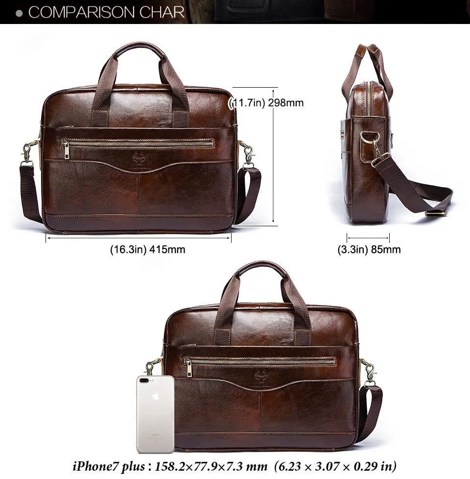 HUMERPAUL Briefcase Men Business Shoulder Messenger Bags Genuine Leather 15" Laptop Bag Men's Briefcase Office Business Handbag
