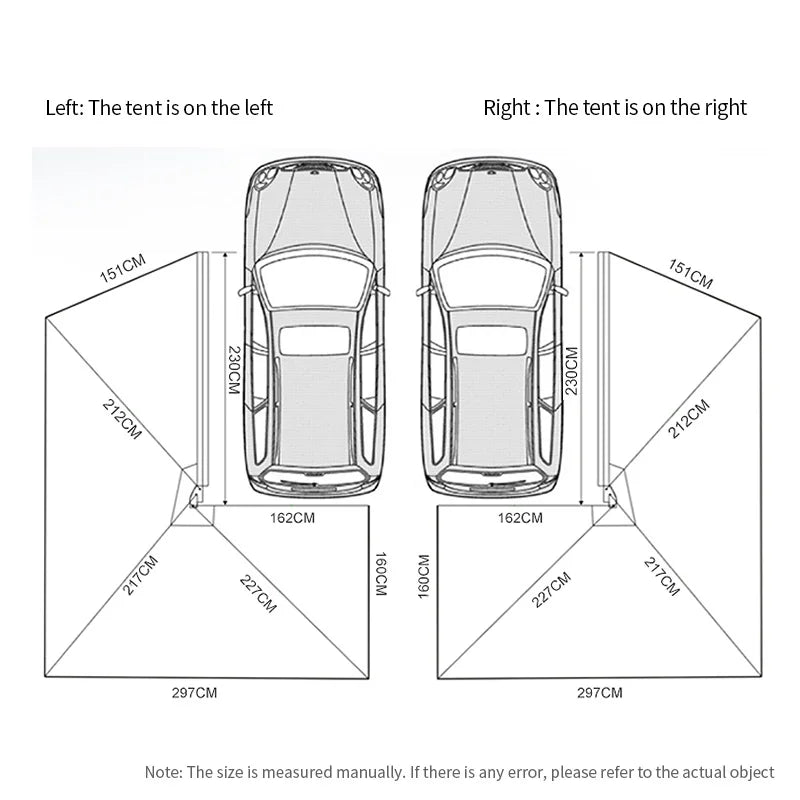 Retractable Car Awning Tent Bat Wing Car Roof Side Awning Tent for Resort or Family Camping