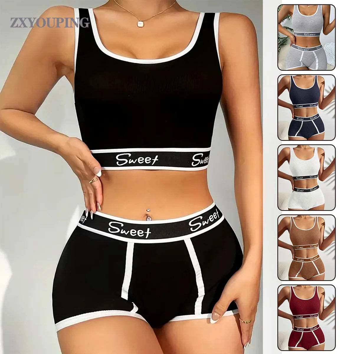 Women's Cotton Panties Bra Women's Comfortable Underwear Set Breathable Mid-Waist Safety Panties Gathered Yoga Shorts Set