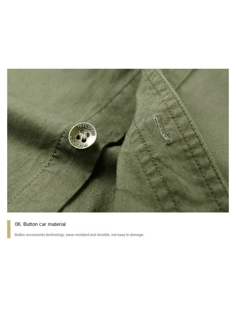 Summer Short Sleeve Shirt Men 100 Cotton Refreshing Breathable Sweat Absorbing Shirt Climbing Work Clothes Pocket Fishing Shirt