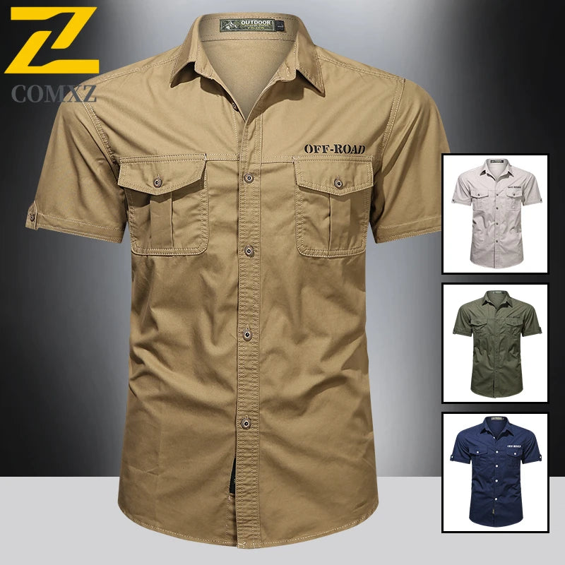 2025 New Shirts Men's Summer Casual 100 Cotton Multi-Pocket Short Sleeve Coat Outdoor Cycling Work Camping Single-breasted Shirt