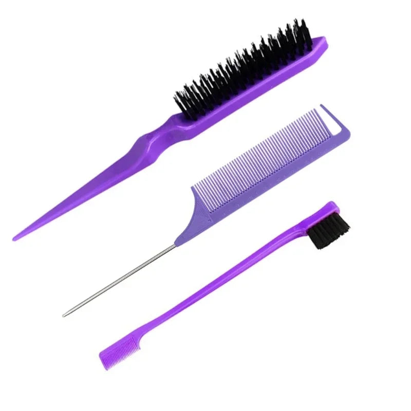 3pcs Hair Styling Comb Set Teasing Hair Brush Triple Teasing Comb Rat Tail Combs Edge Brush Hair Tail Tools Braid Tool Loop