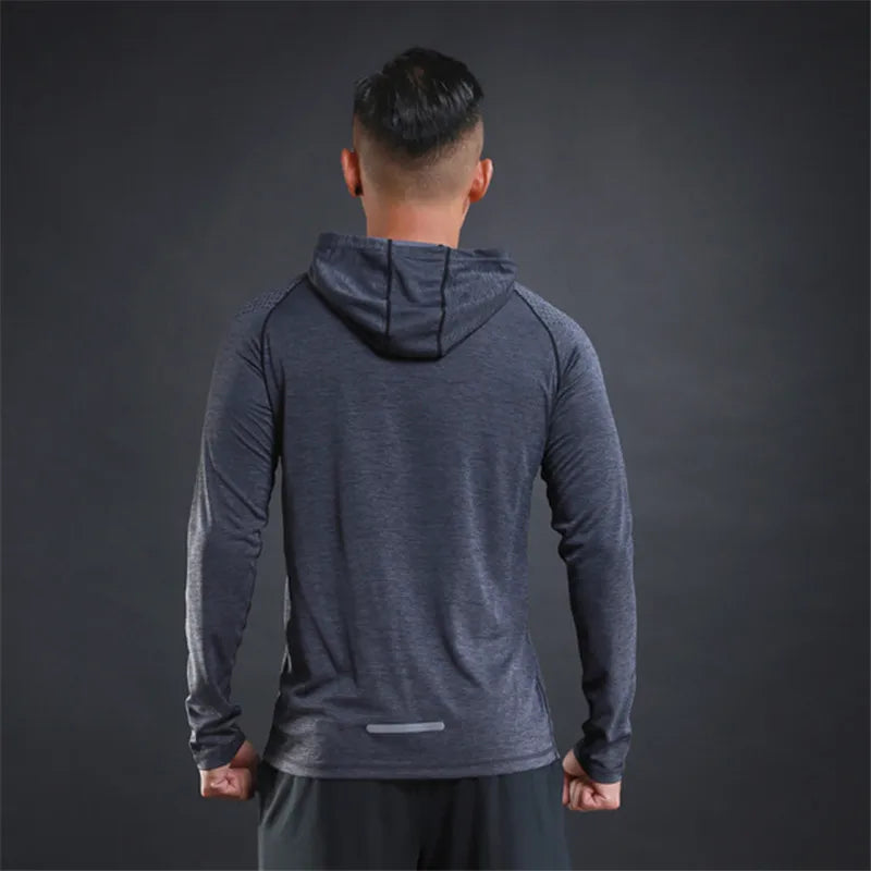 Sport Bodybuilding Sweatshirt Running Jacket Men Hoodies Gym Training Fitness Compression Jersey Long Sleeved T-Shirts Fast Dry