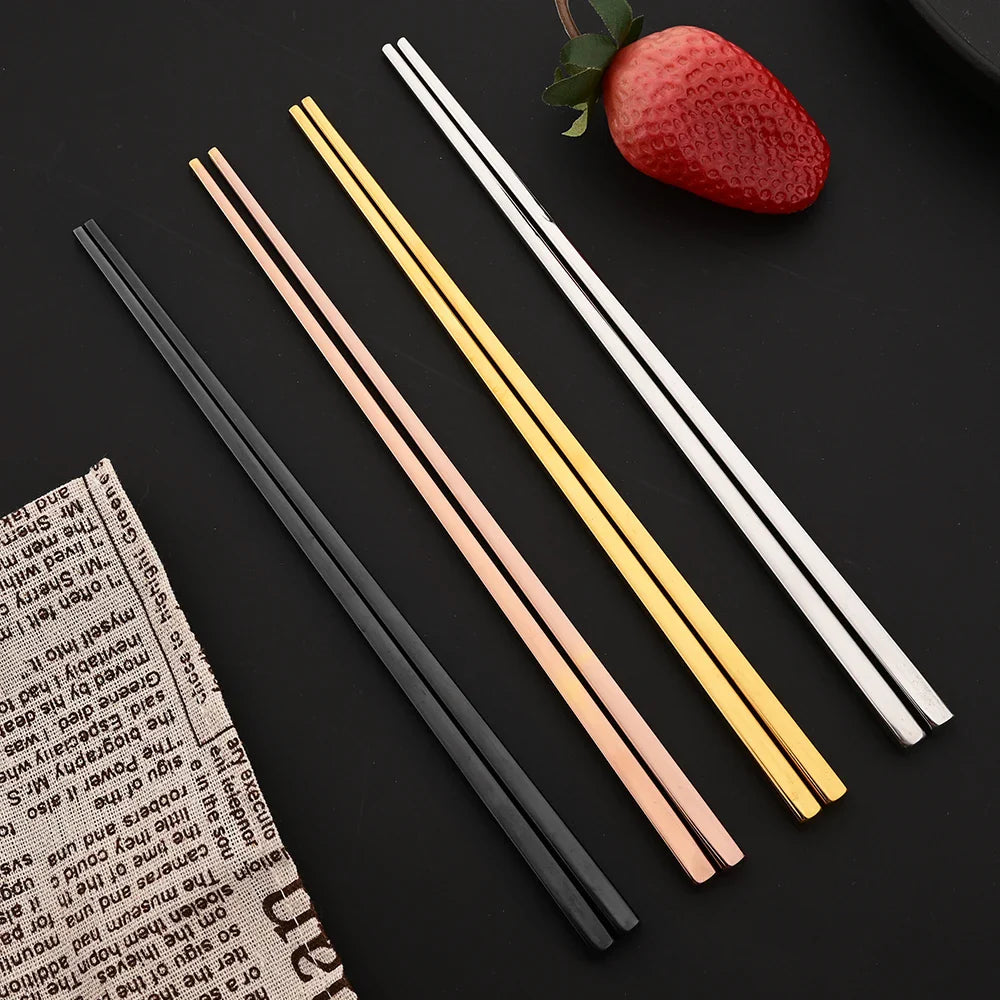 304 Stainless Steel Cutlery Set Sushi Sticks Dinner Spoons Set 10Pcs Dinnerware Korean Chopsticks Dessert Spoon Flatware Set