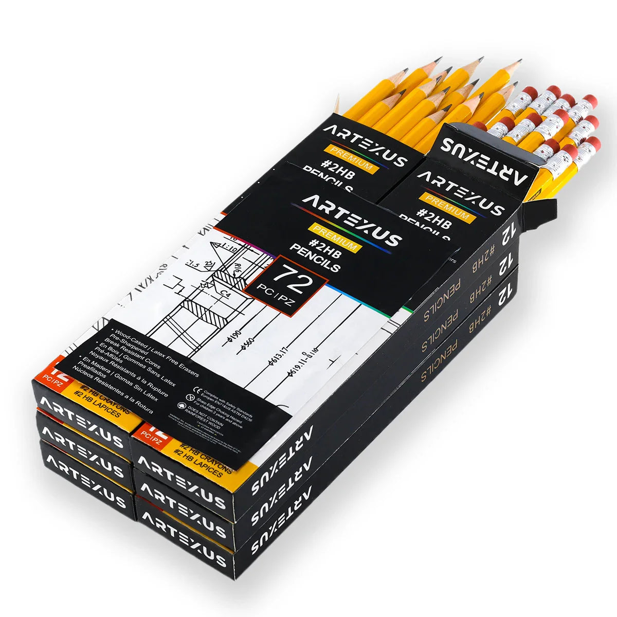 ARTEXUS Pencils #2 HB , Pack of 12, Wood-Cased Graphite Pencils in Bulk, pre sharpened pencils #2, Office & School Supplies.