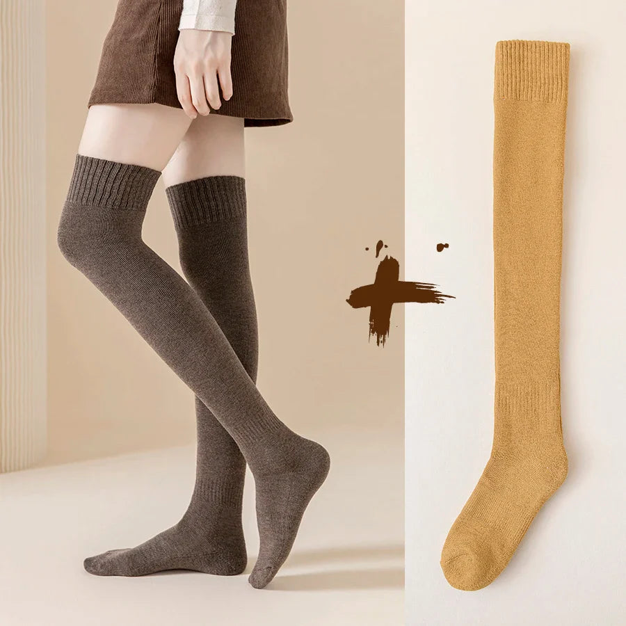 2 Pairs/Lot Winter Warm Thick Stockings Socks Women Over Knee High Hold Up Cotton Sexy Slim Ladies Girls Halloween Gift 6 Colors