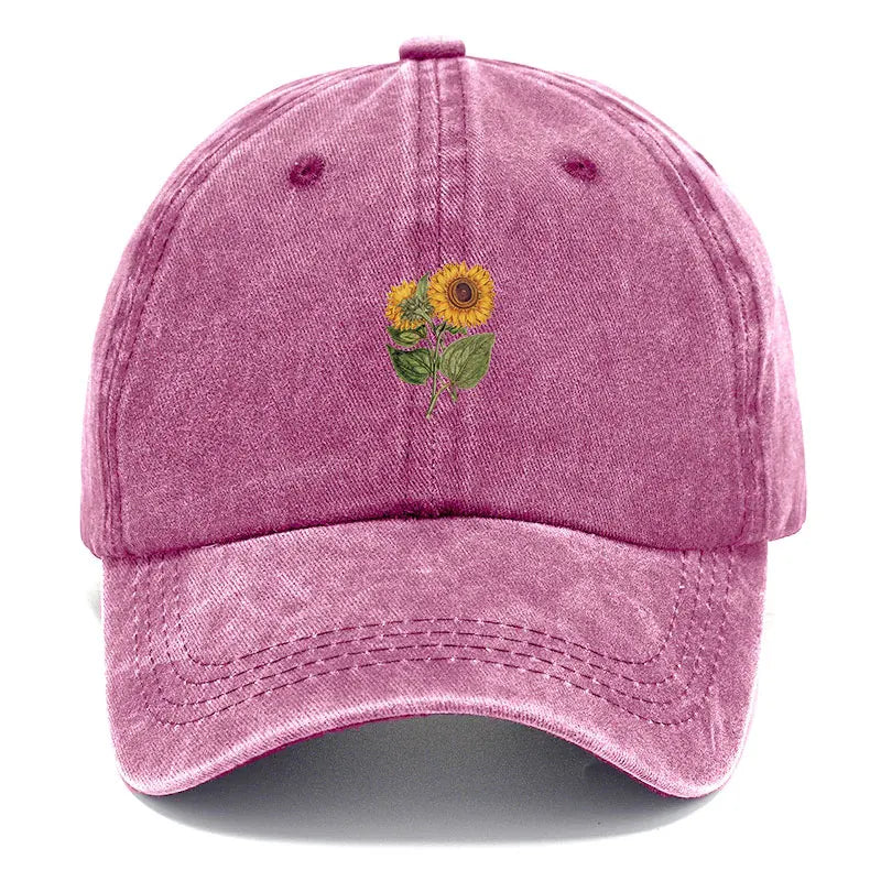 Trendy Sunflower Embroidery Snapback Cap Vintage Washed Cotton Adjustable Unisex Hip Hop Streetwear Hat Outdoor Cap Gift
