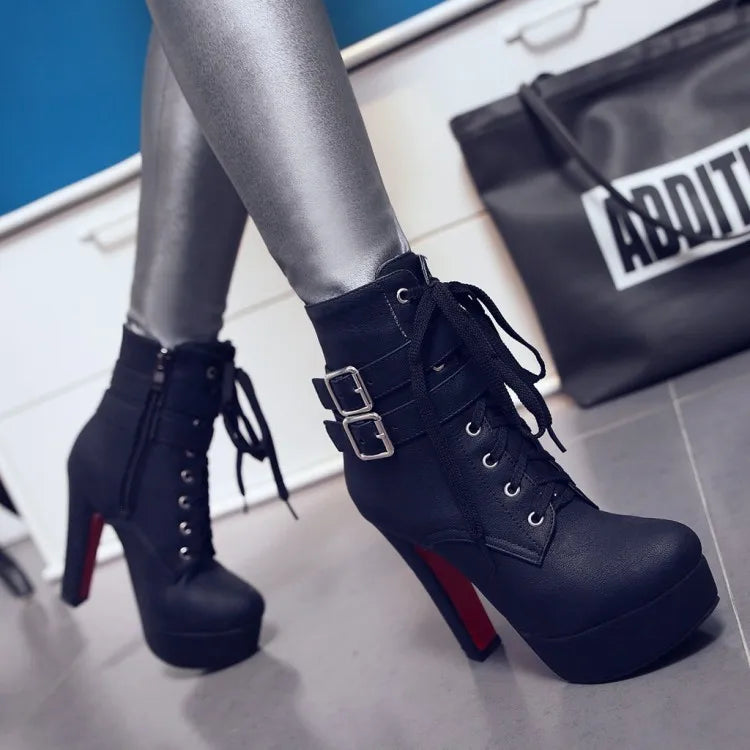 BLXQPYT Big size 33-47 short Boots shoes woman Mujer Fashion Ankle Boots Sexy high Heels Spring Autumn Winter Women Shoes  X-2