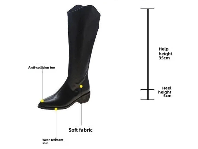 Long Boots for Women Middle Heel Spring Autumn Pointed Toe Quality Knee High Shaft Shoes Woman Work Y2k Hot Gyaru Cosplay New In