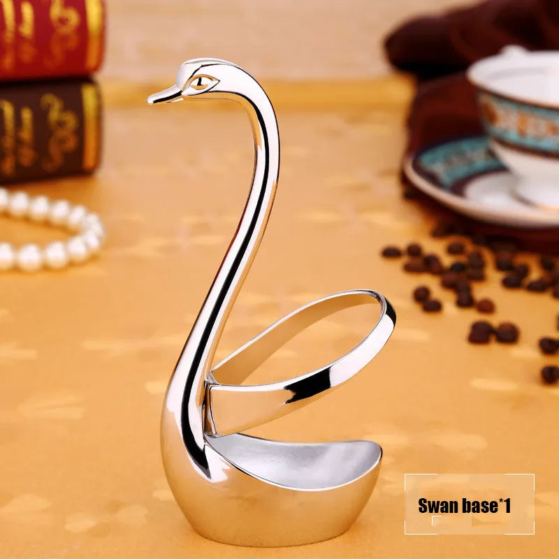 Portable fork and spoon cutlery set 304 stainless steel cutlery with swan rack table fork and spoon storage rack cutlery set