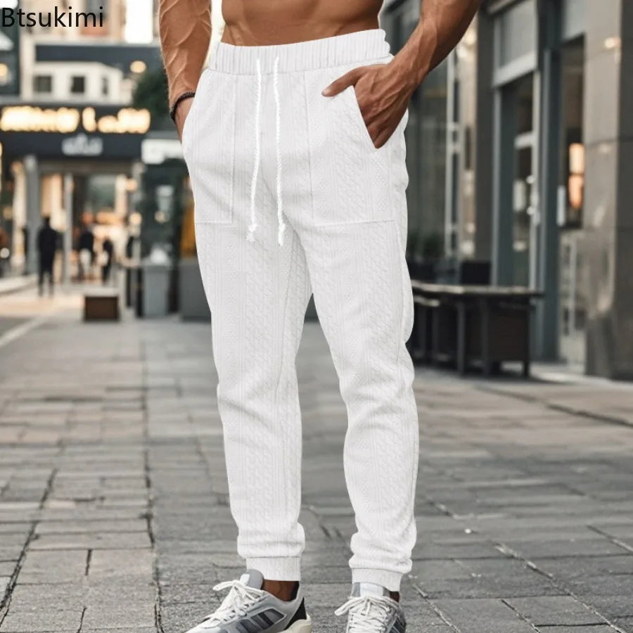 Men's Solid Color Sweatpants American Style Casual Pants Autumn Winter Home Wear Elastic Belt Soft and Comfortable Jogging Pants