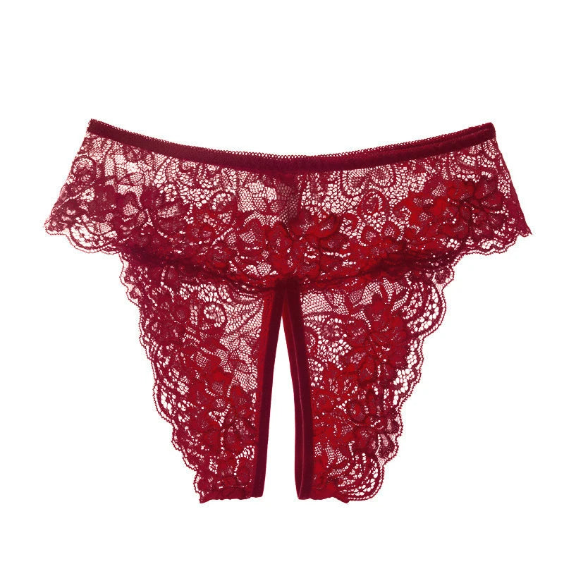 XL XXL XXXL 4XL Plus Size Underwear Women Sexy Open Crotch Panties Lace Transparent Thongs For Sex Lingerie Nightwear