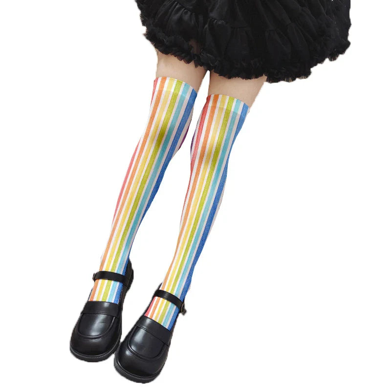 Fun rainbow striped stockings women's sexy fashion multicolor thigh high stockings Harajuku Kawaii girl romantic socks gift
