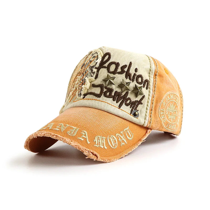 Vintage Washable Cowboy Baseball Cap Embroidery Snapback Hat for Men Women Worn Out Hip Hop Caps Adjustable Solid Cotton Sun Hat