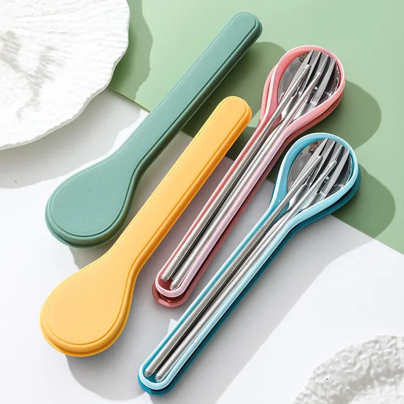410 Stainless Steel Cutlery Set with Storage Case Korean Style Portable Tableware Set Home School Kitchen Dinnerware Services