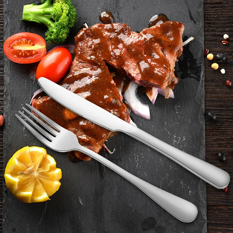 6/30pcs Silver stainless steel steak knife, fork and spoon dessert fork and spoon tableware set suitable for tableware hotel