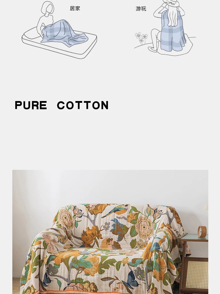 Bedspread On The Bed Cotton Gauze Floral Pattern Towel Coverlet 4 Layer Of Terry Quilts Single Double Bed Cover Blanket 200*230