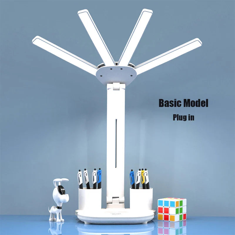 3in1 Multifunction Table Lamp LED Four-headed Folding With Fan Calendar Clock USB Rechargeable Desk light 3 color Reading Lamp