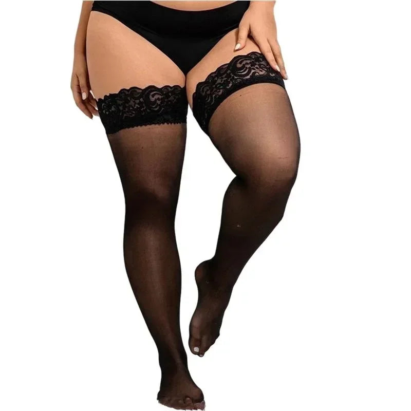 Lace Top Plus Size Knee Thigh High Socks for Women Stockings Sexy Stay Hold Up White Black Pink Red Long Stocking with Anti-slip