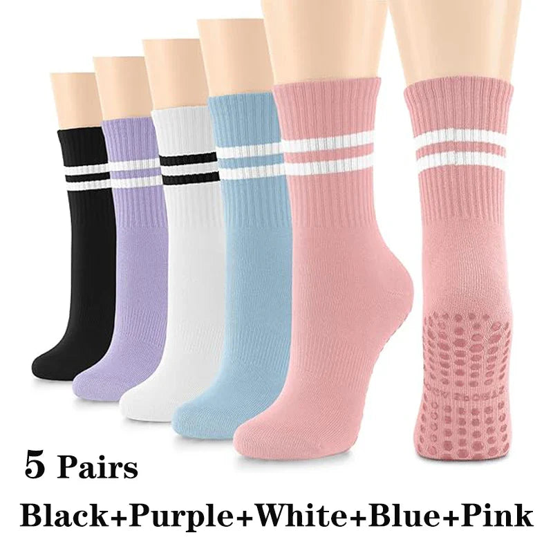 5 Pairs Pilates Socks for Women Yoga Socks Pure Cotton Non Slip Silicone Grips Indoor Sport Fitness Pilates Yoga Gym Dance Socks