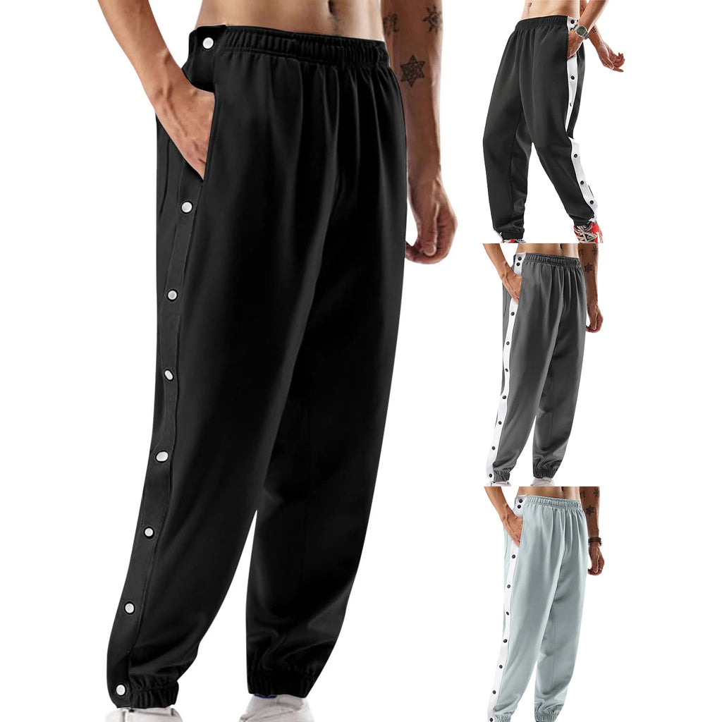Men's Sweatpants Basketball Pants High Split Snap Button Loose Pants Jogger Workout Trousers with Pockets Men Casual Pants