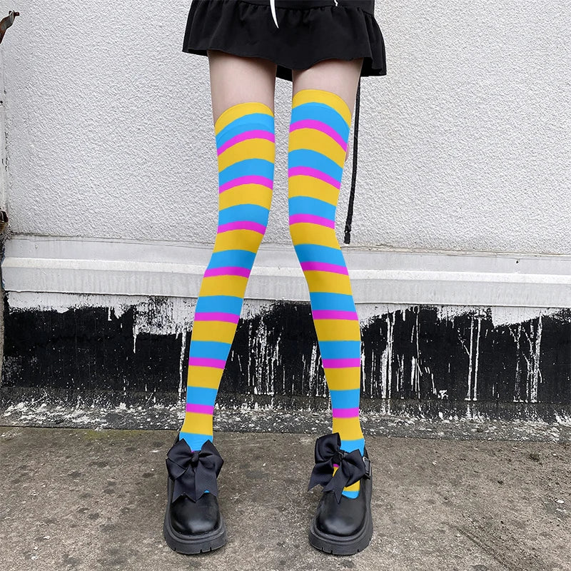 Fun rainbow striped stockings women's sexy fashion multicolor thigh high stockings Harajuku Kawaii girl romantic socks gift