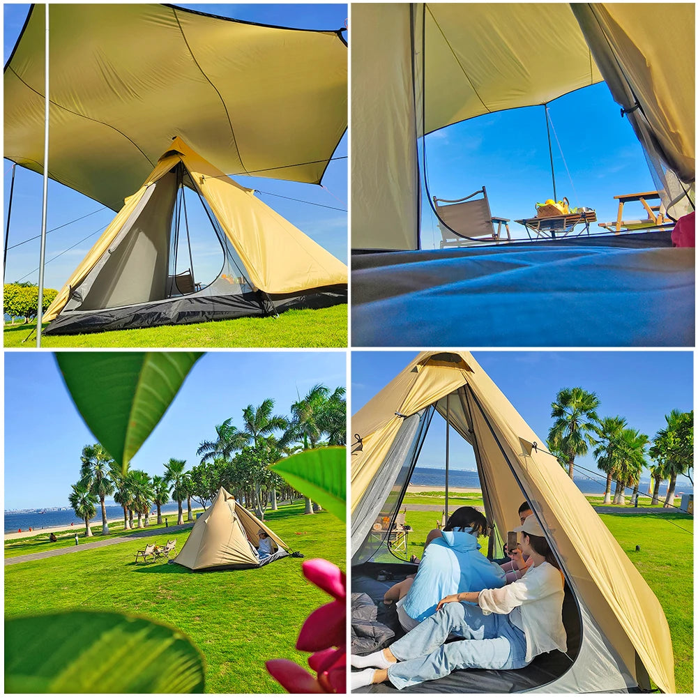 Indian Tent Outdoor Waterproof Tipi Tent 4 Person Yurt Family Mongolian Large Teepee Camping for Adults Pyramid Double Layer