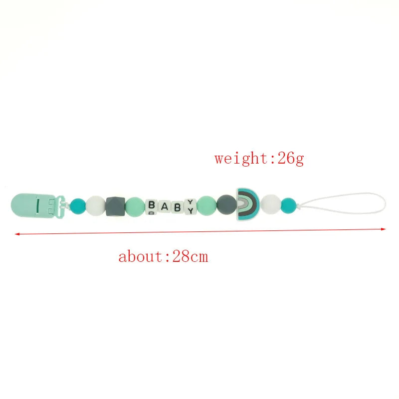 Custom Personalized Name Pacifier Holder Chain Handmade Beech Wooden Clip Cilicone Teether Baby Teething Toy Newborn Chew Gift