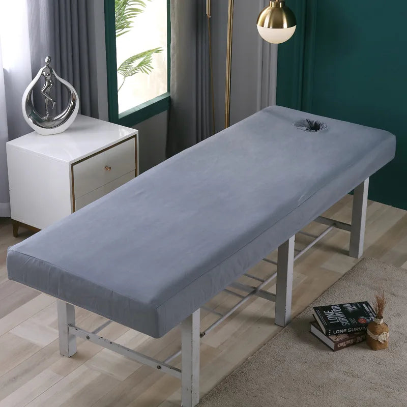 Beauty Salon High Elastic Solid Bed Cover Massage SPA Treatment Elastic Full Cover Rubber Band Fitted Bed Sheet with Hole