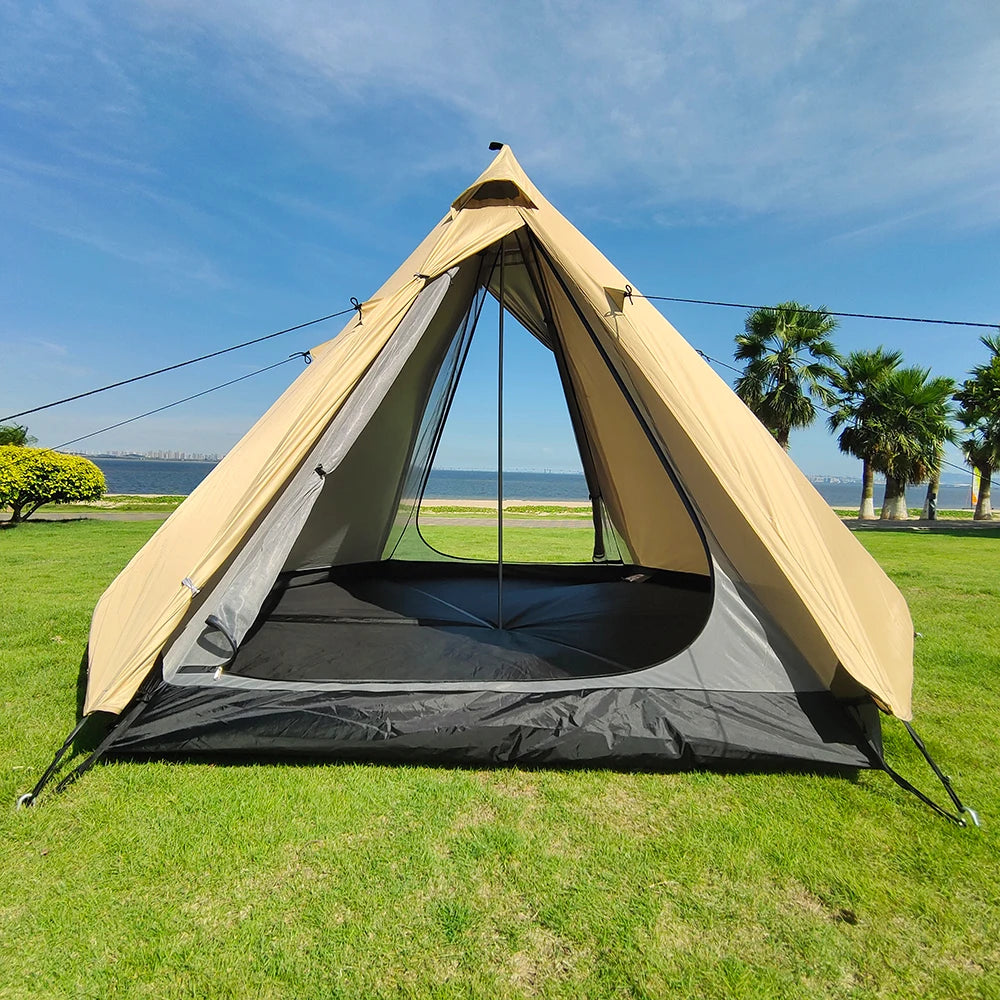 Indian Tent Outdoor Waterproof Tipi Tent 4 Person Yurt Family Mongolian Large Teepee Camping for Adults Pyramid Double Layer