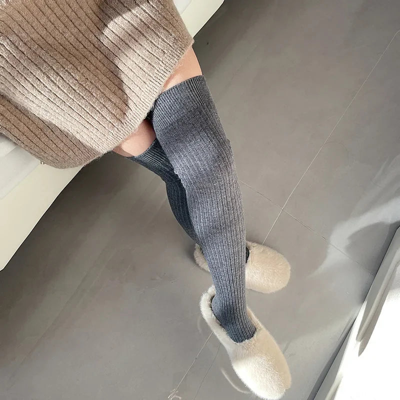 NEW 1/2pairs Women's Casual Knitted Long Socks Autumn Winter Solid Stockings Boot Calf Socks Over Knee Leggings Harajuku Lolita Sox