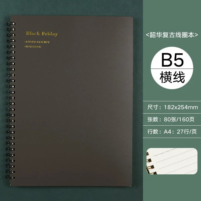 A5/B5/A6 Classical PP Coil Line Grid Spiral Notebook Journals Morandi Basic Diary Weekly Planner Book School Stationery