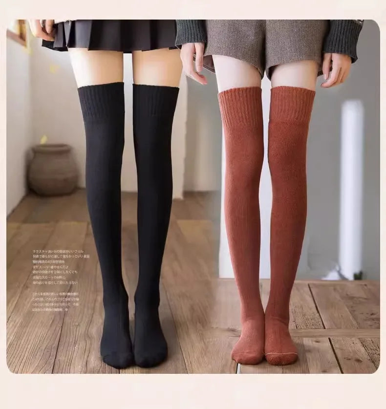 Winter Warm Long Socks Tube Thick High Tube Over Knee Knee-Length Hosiery Socks Terry Solid Color Women Thicken Calf Socking