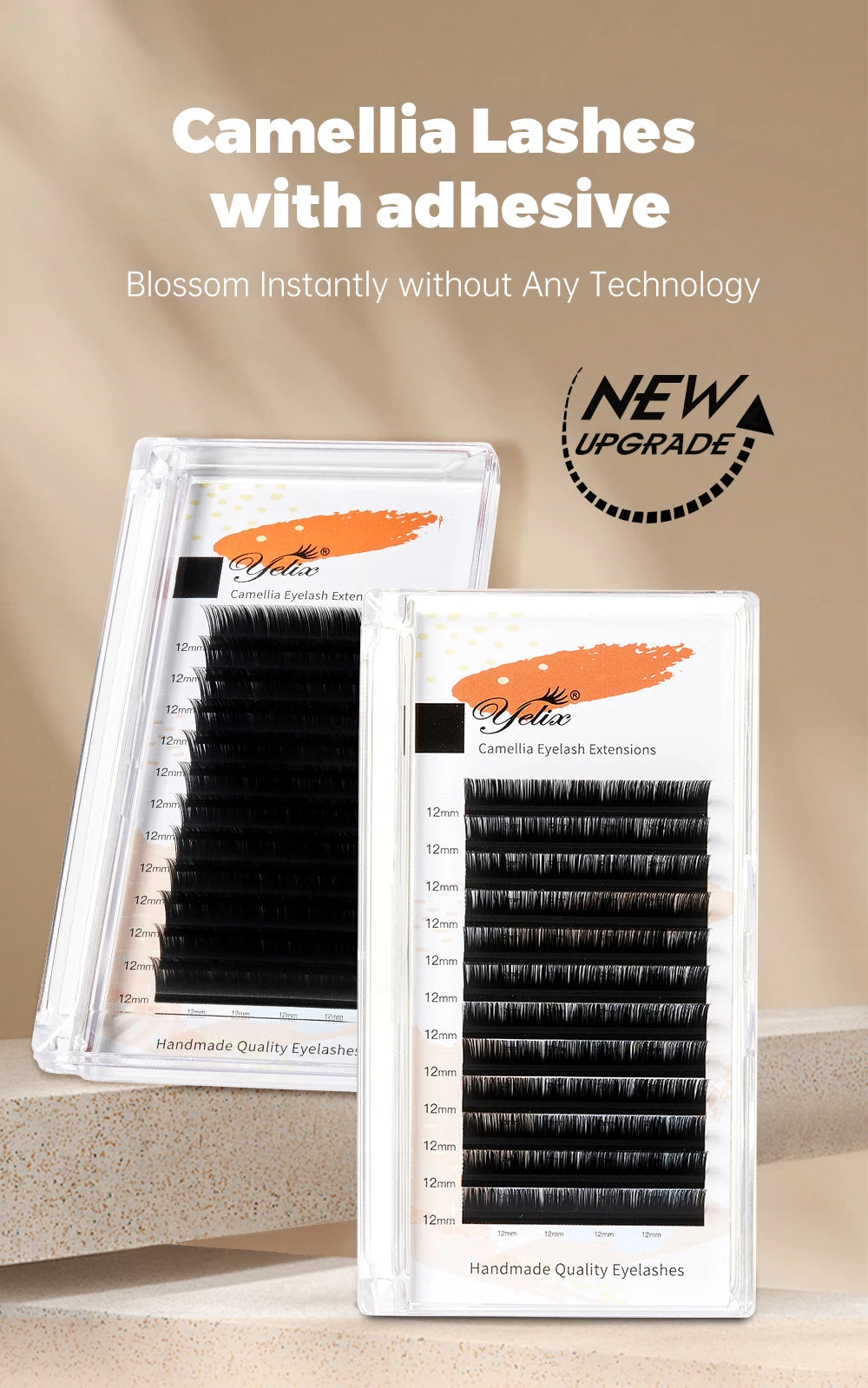 Yelix Camellia Lashes with Adhesive LC LB LJ C D Curl Eyelashes Natural Soft Eyelash Extensions Russian Volume Individual Lashes