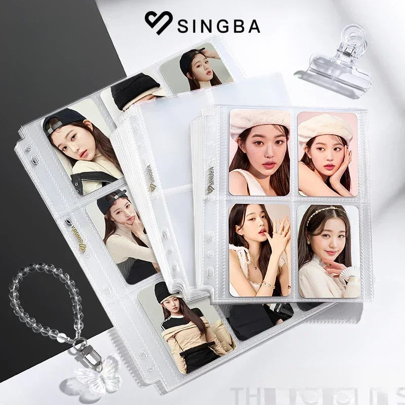 SINGBA 10pcs Clear Sheets Sleeve Acid free-No CPP loose-leaf Pages for A5/A4 Binder 4/ 9grid Pocket 3inch Photocard Protector