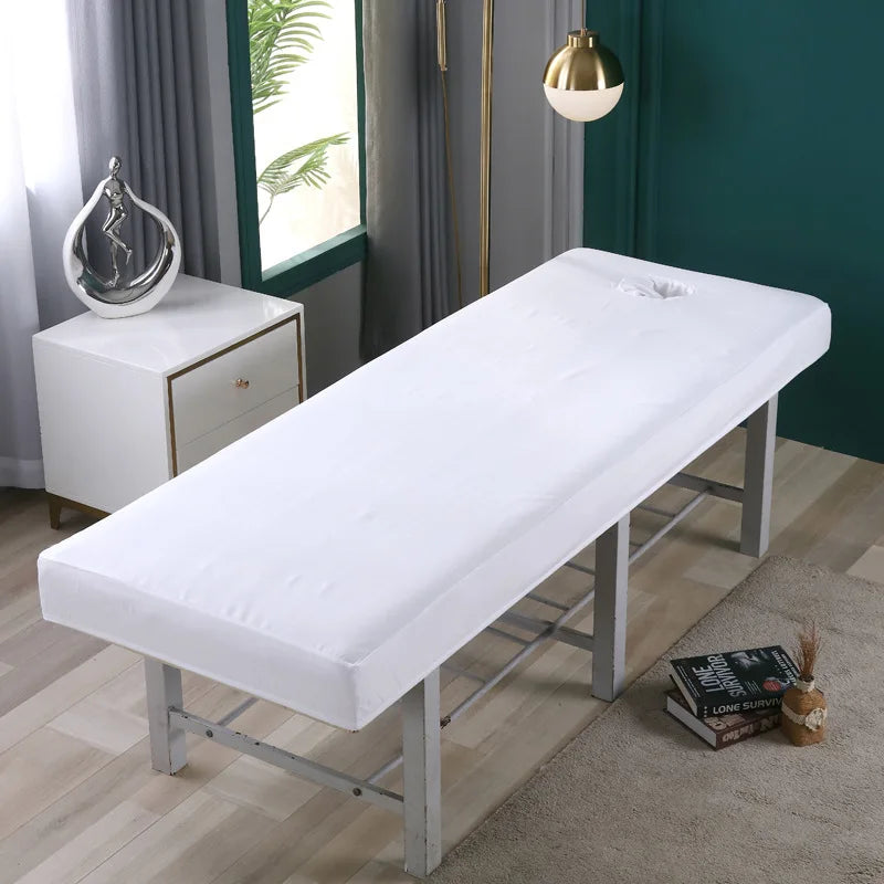 Beauty Salon High Elastic Solid Bed Cover Massage SPA Treatment Elastic Full Cover Rubber Band Fitted Bed Sheet with Hole