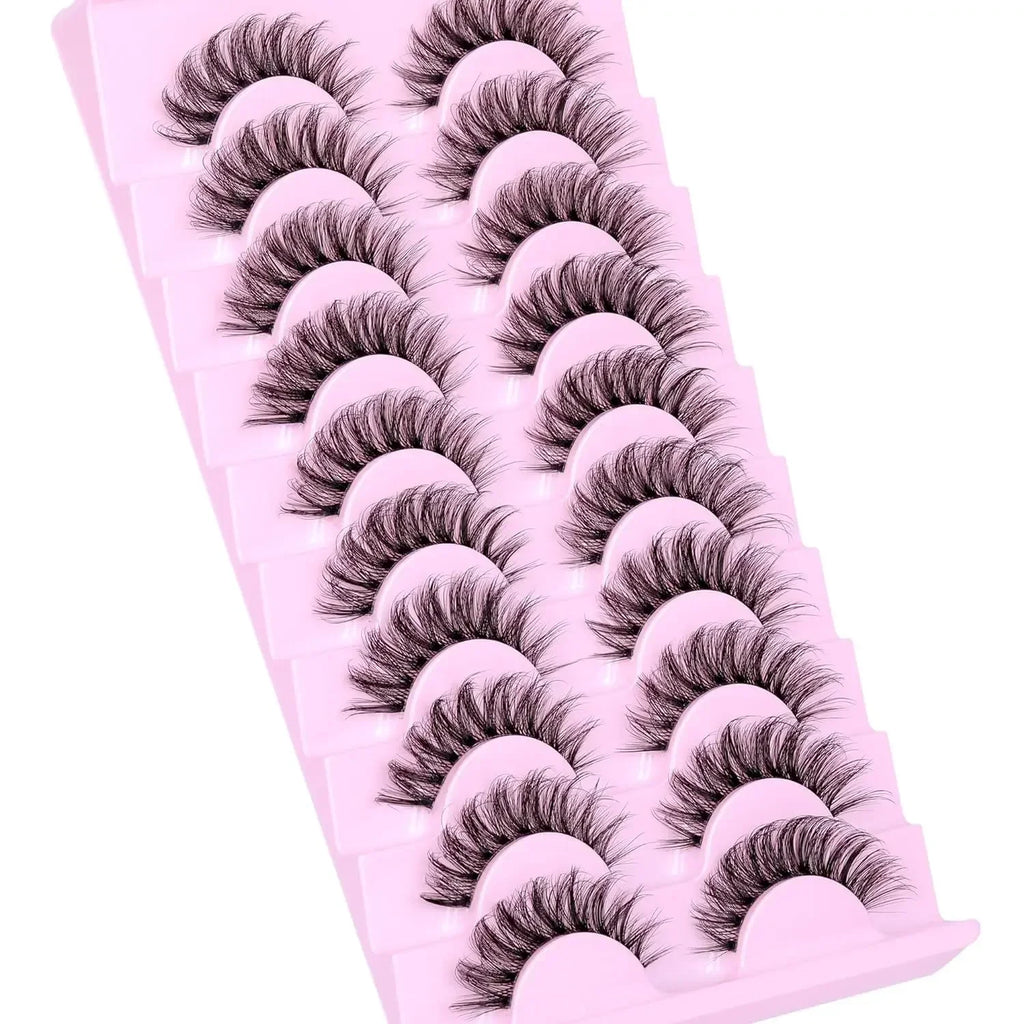 NEW 10 Pairs Natural Eyelashes Fluffy Lashes D Curl Eyelashes 3D Volume Wispy False Lashes Strips Clear Band Lashes Pack