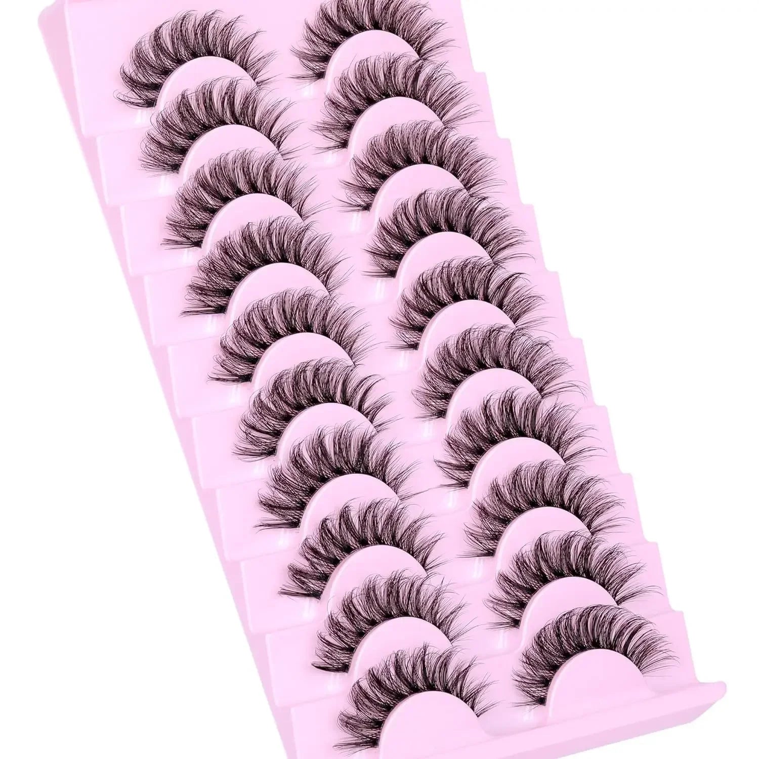 NEW 10 Pairs Natural Eyelashes Fluffy Lashes D Curl Eyelashes 3D Volume Wispy False Lashes Strips Clear Band Lashes Pack
