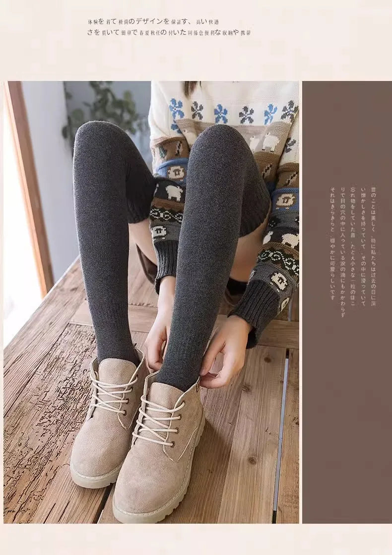 Winter Warm Long Socks Tube Thick High Tube Over Knee Knee-Length Hosiery Socks Terry Solid Color Women Thicken Calf Socking