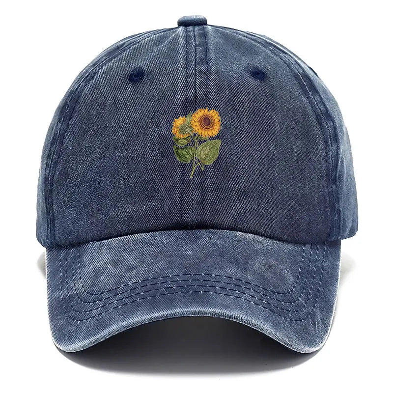 Trendy Sunflower Embroidery Snapback Cap Vintage Washed Cotton Adjustable Unisex Hip Hop Streetwear Hat Outdoor Cap Gift