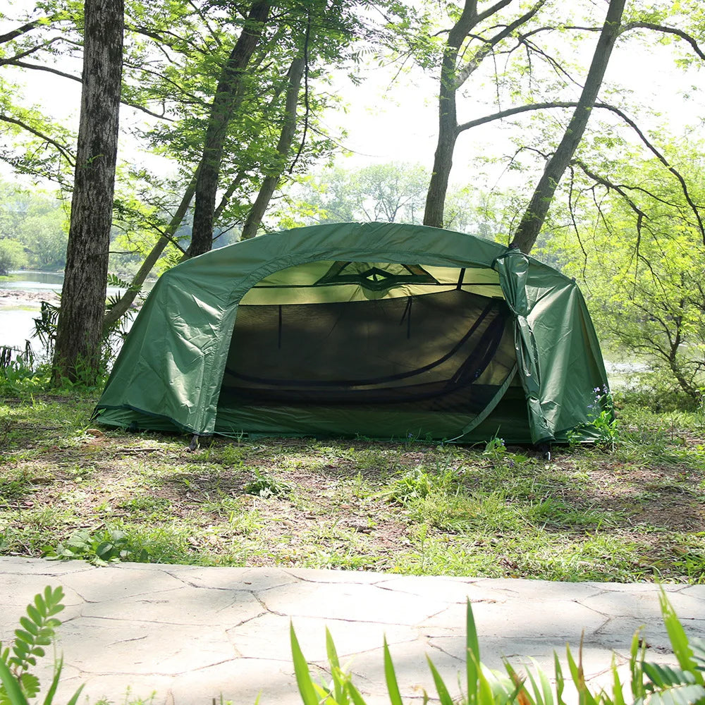 Single Tactical Tent Rainproof Boat Tent Folding Bed UV Protection Portable Outdoor Camping Hiking Mountaineering Gazebo