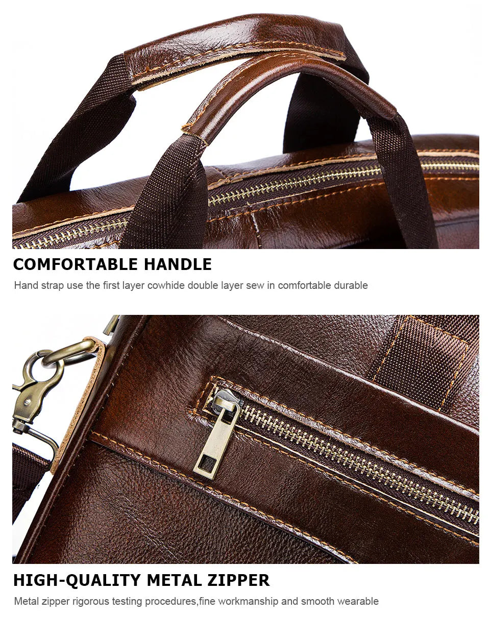 HUMERPAUL Briefcase Men Business Shoulder Messenger Bags Genuine Leather 15" Laptop Bag Men's Briefcase Office Business Handbag