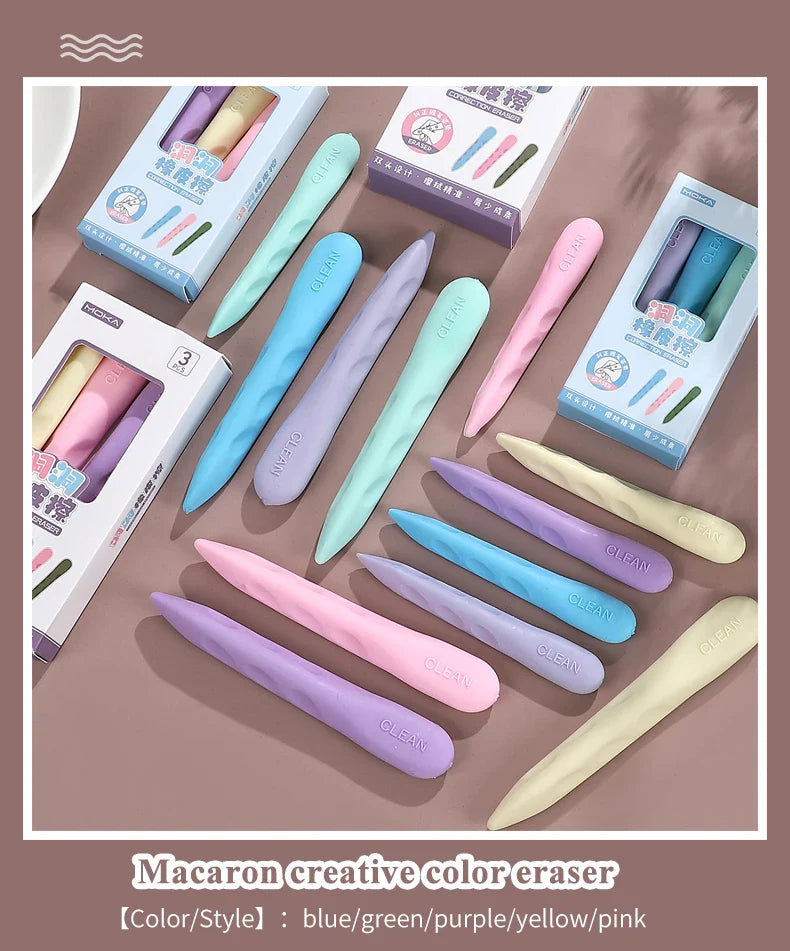 Macaron Color Children Kawaii Pencil-shaped Hole Eraser Creative DIY Student Supplies Stationery