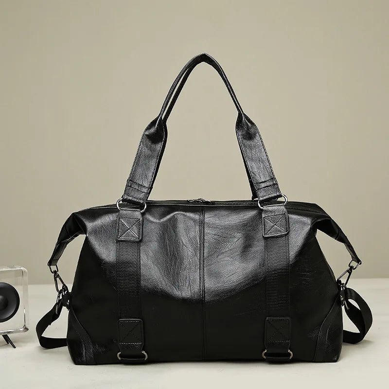 2023 New Men's Business PU Travel Handbag Soft Leather Texture Shoulder Bag Sports TrainingLarge Capacity Handheld Crossbody
