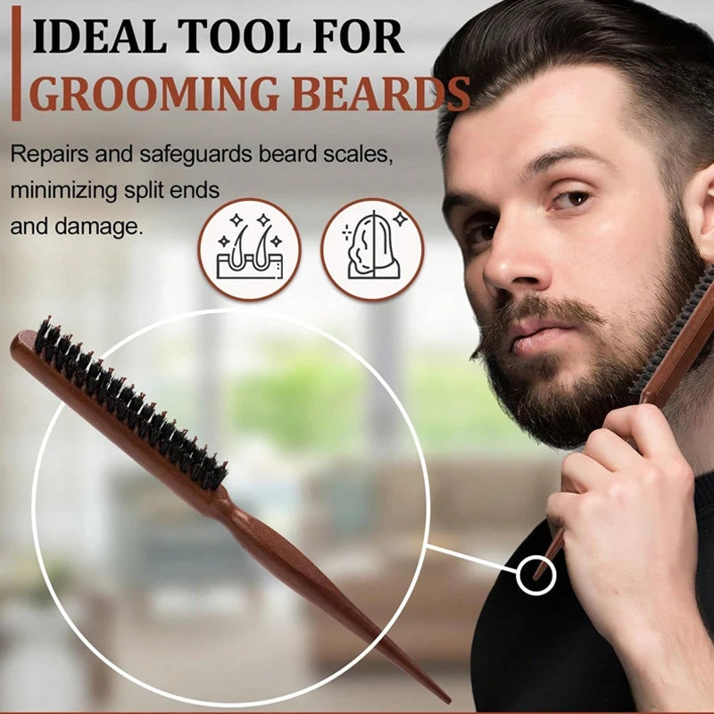 2pcs Premium Bristle Hairbrush with Wooden Handle-Reduces Frizz and Static- Scalp Massage Bristle Brush Set for All Hair Types