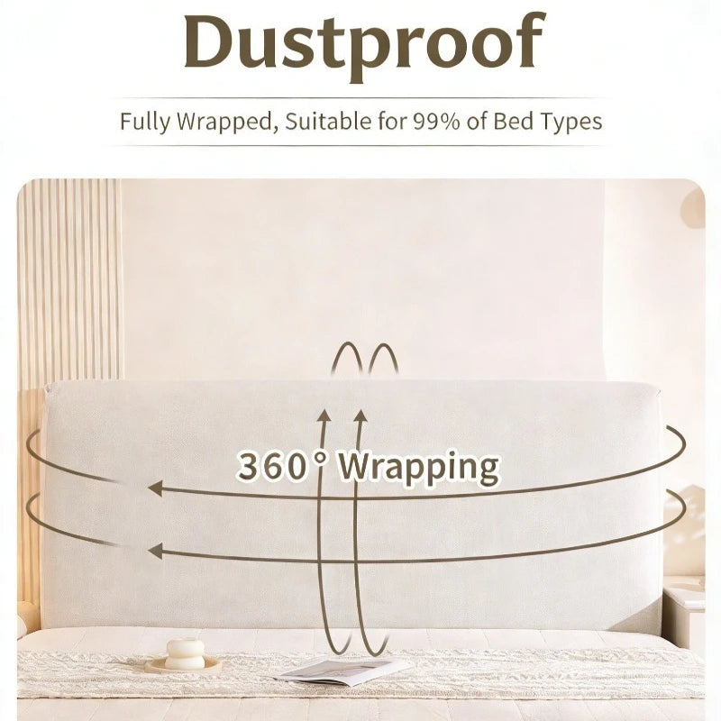 High Elasticity Headboard Cover Solid Color Double Bed Backrest Cover Autumn Winter Warm and Dustproof Cover Machine Washable