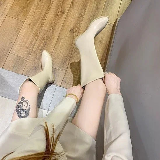 Long Boots for Women Middle Heel Spring Autumn Pointed Toe Quality Knee High Shaft Shoes Woman Work Y2k Hot Gyaru Cosplay New In