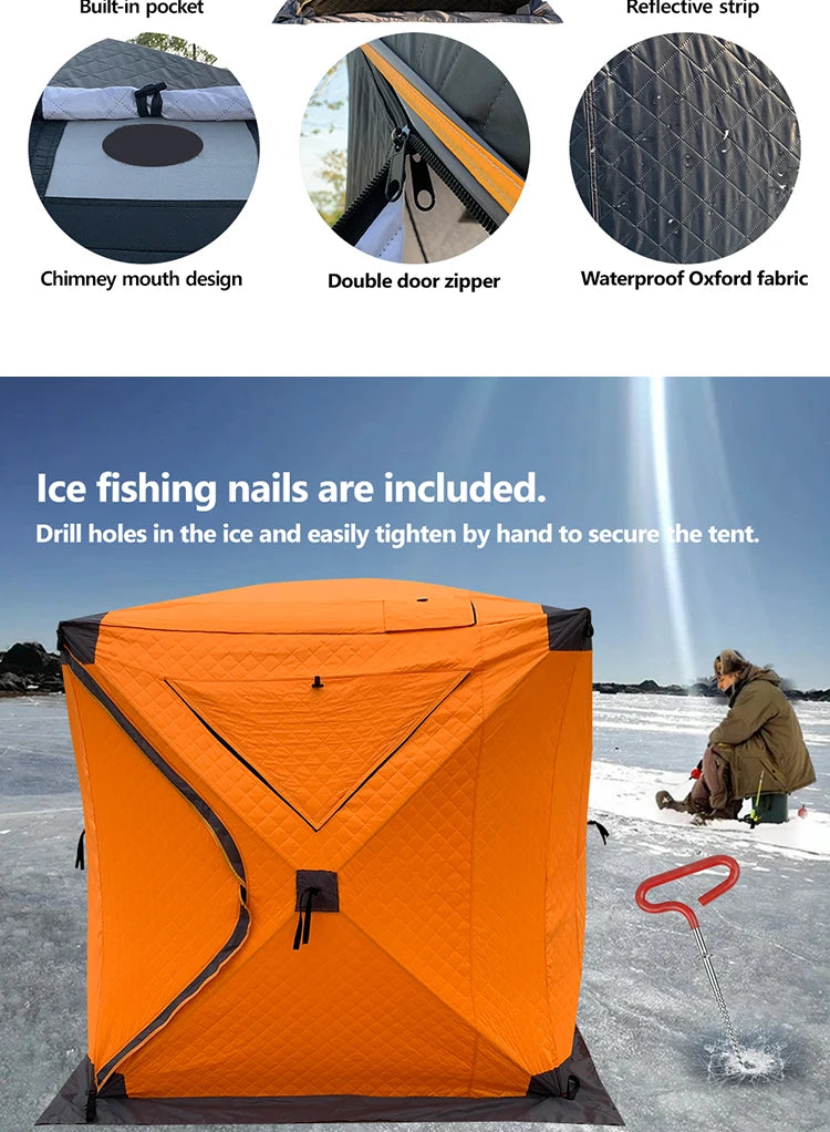 4 Person Ice Fishing Tent, Windproof Insulated Cotton Shelter with Quick Setup, Portable Thickened Warm Winter Tent for Outdoor