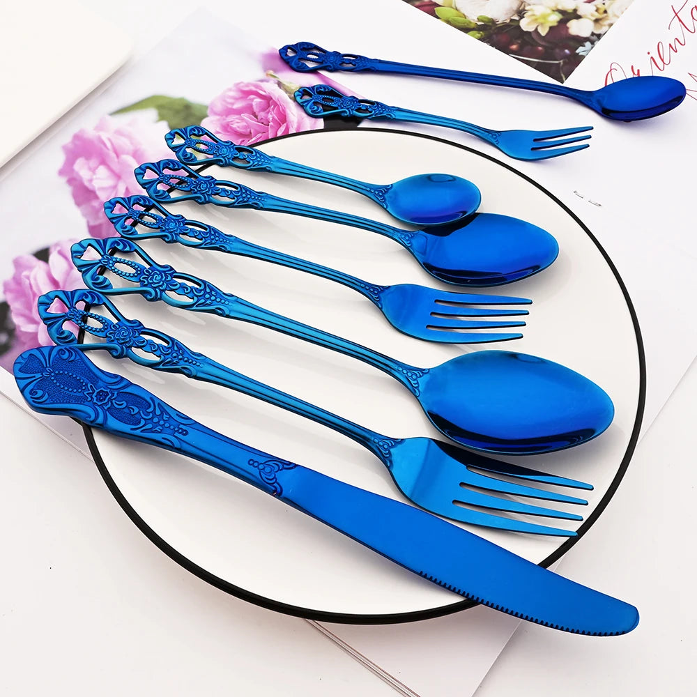 Stainless Steel Cutlery Set Knife Tea Fork Ice Cream Spoon Tableware Set Western Kitchen Flatware Rainbow Vintage Dinnerware Set